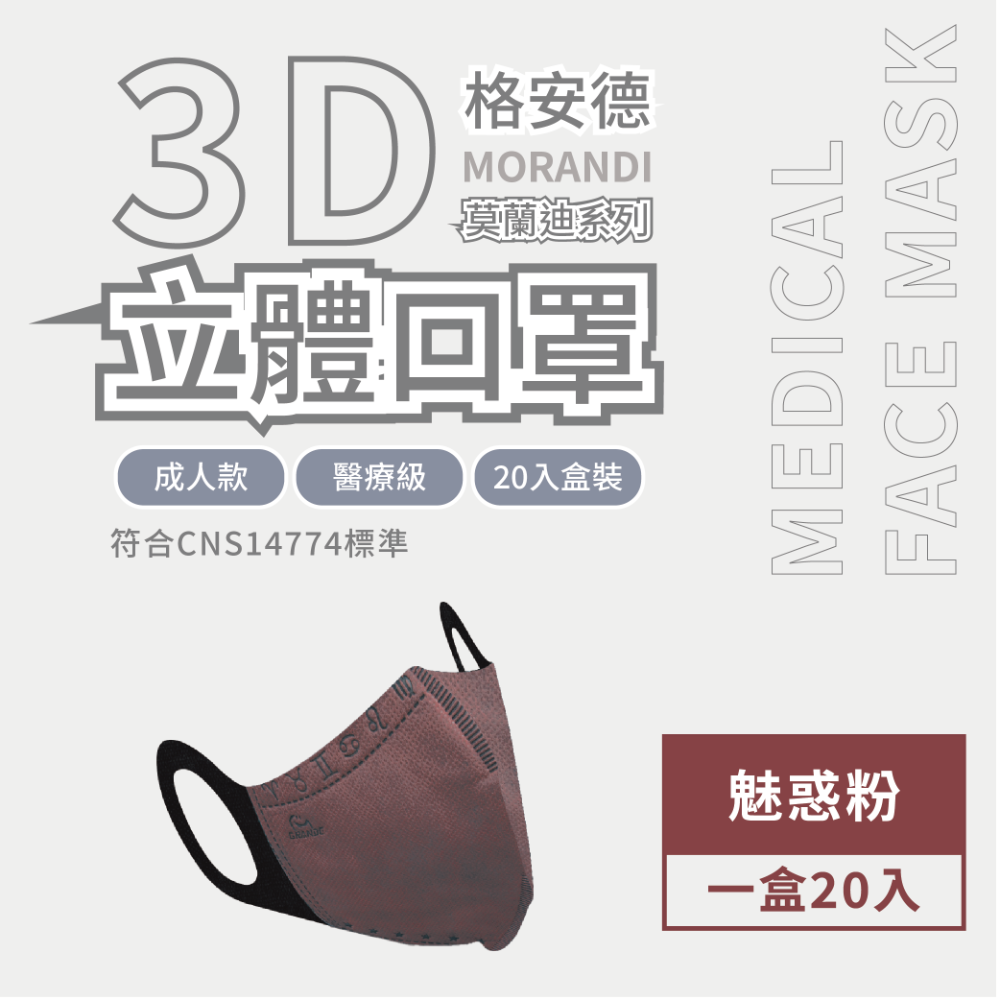 格安德成人3D醫用口罩 莫蘭迪系列 全新上架 甜甜價-規格圖5