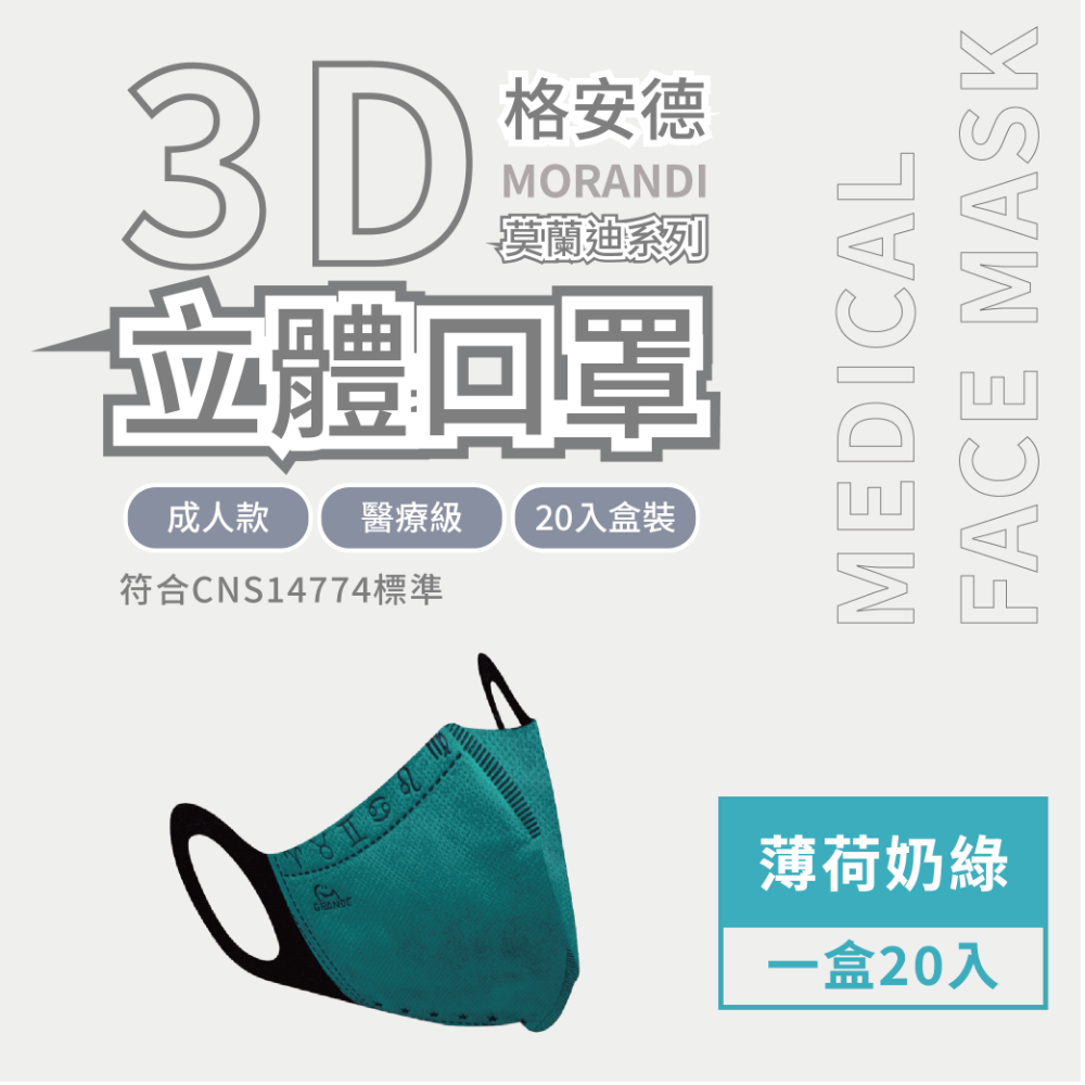 格安德成人3D醫用口罩 莫蘭迪系列 全新上架 甜甜價-規格圖5