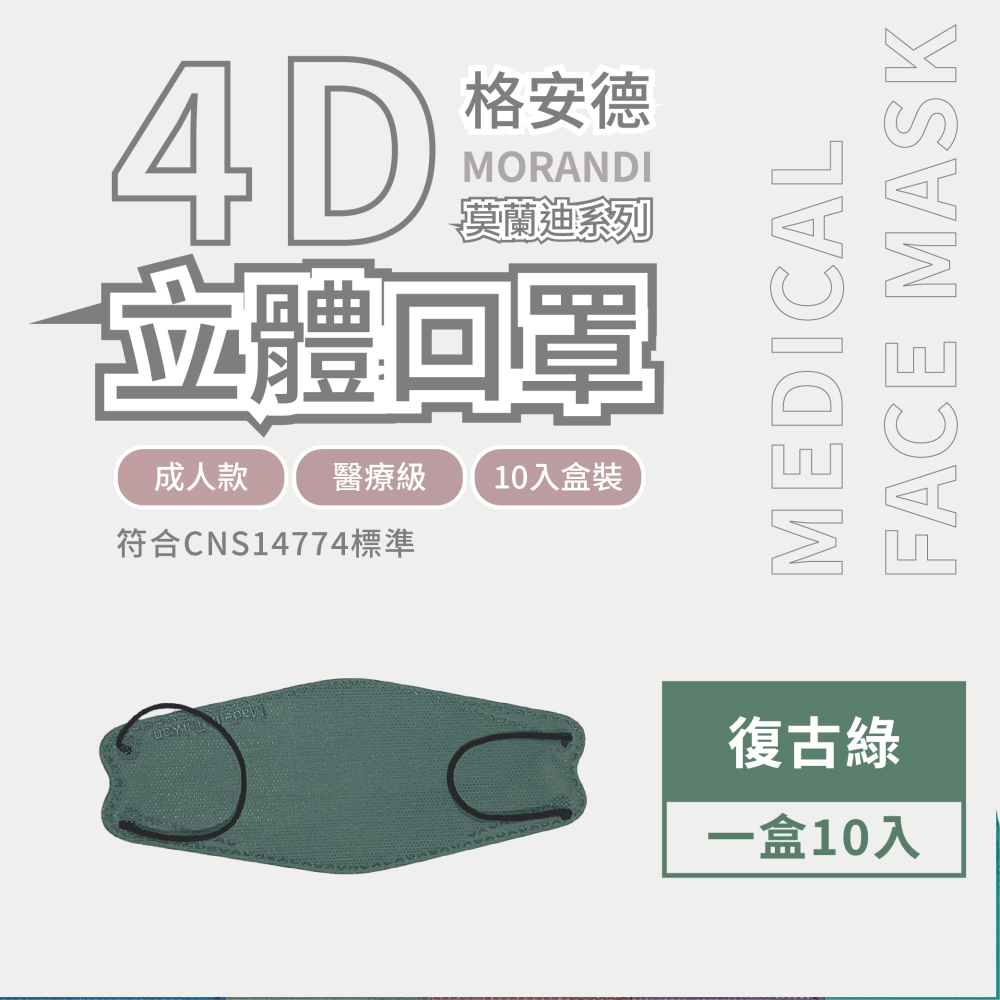 格安德成人4D醫用口罩 莫蘭迪系列 全新上架 甜甜價-細節圖3