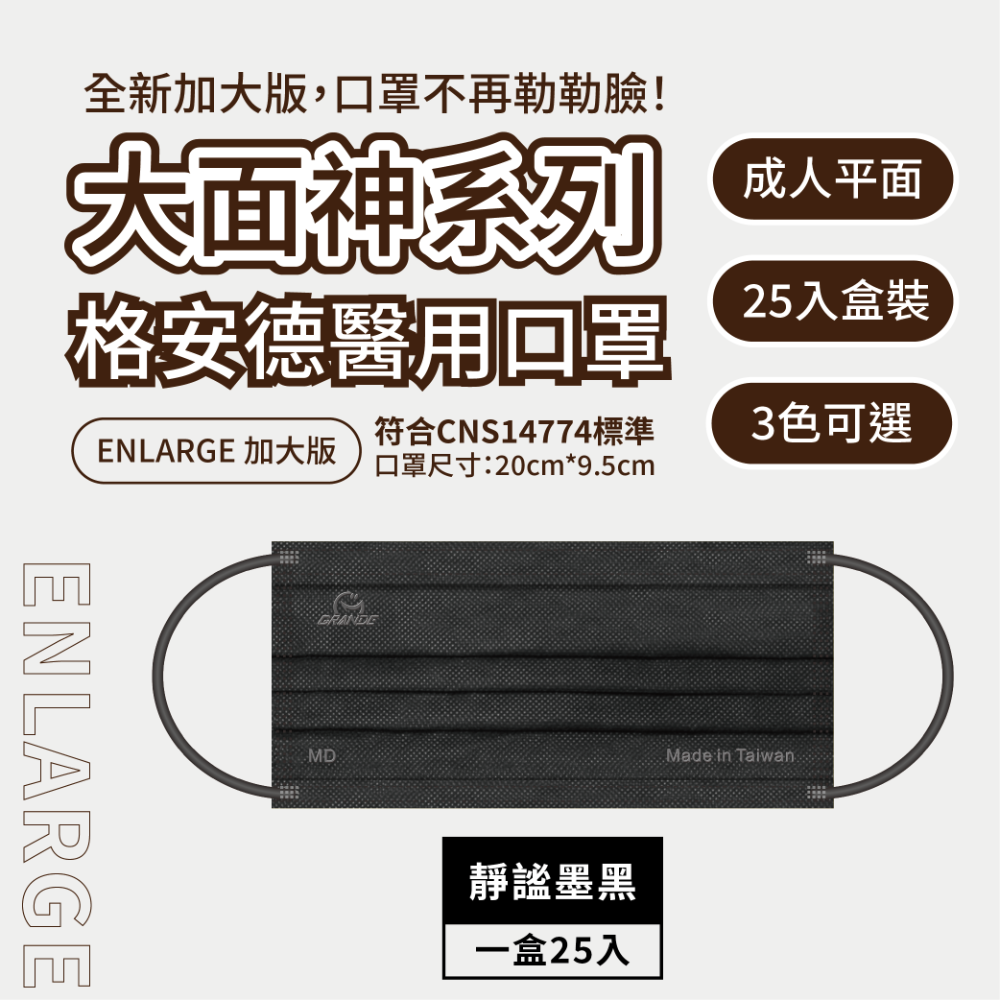 格安德成人平面醫用口罩 大面神系列 加大口罩 加大版 大臉星球適用-規格圖3