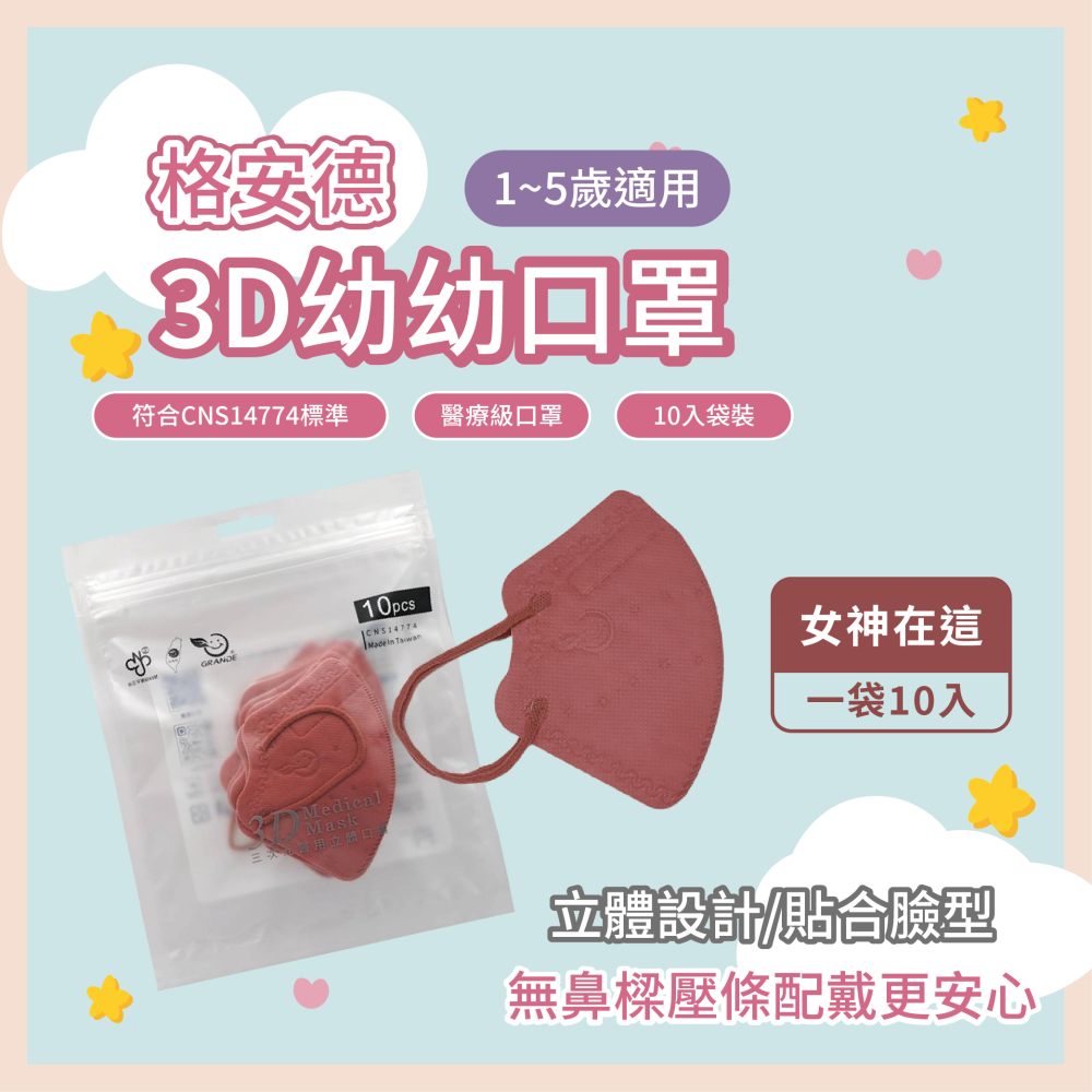 【全新上市，限時特惠】格安德 幼幼口罩 3D立體口罩 台灣製 醫療級 全新上架 優惠價-細節圖3