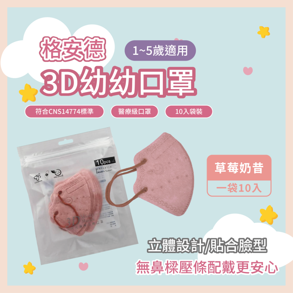 【全新上市，限時特惠】格安德 幼幼口罩 3D立體口罩 台灣製 醫療級 全新上架 優惠價-規格圖5