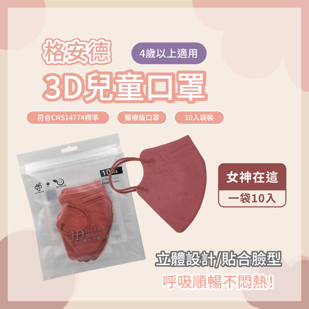 格安德 兒童口罩 3D立體口罩 台灣製 醫療級-細節圖3
