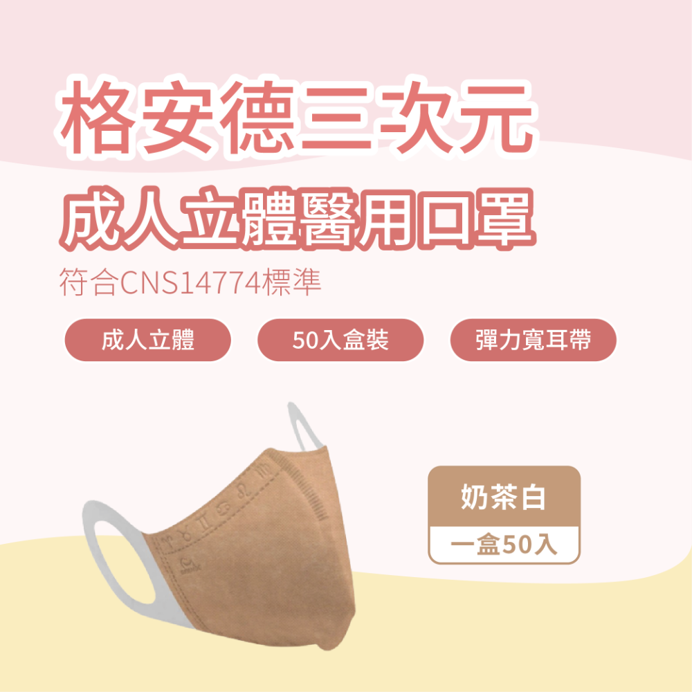 格安德 成人3D醫用口罩 小臉適用 彈力耳帶 50入盒裝 台灣製 醫療級-規格圖7
