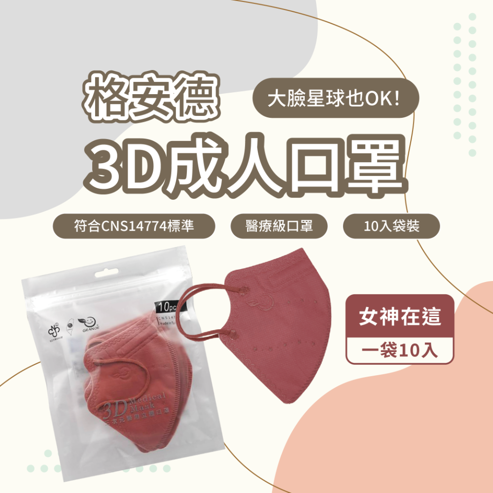 【全新上市，限時特惠】格安德 成人口罩 3D立體口罩 台灣製 醫療級 全新上架 優惠價-規格圖7