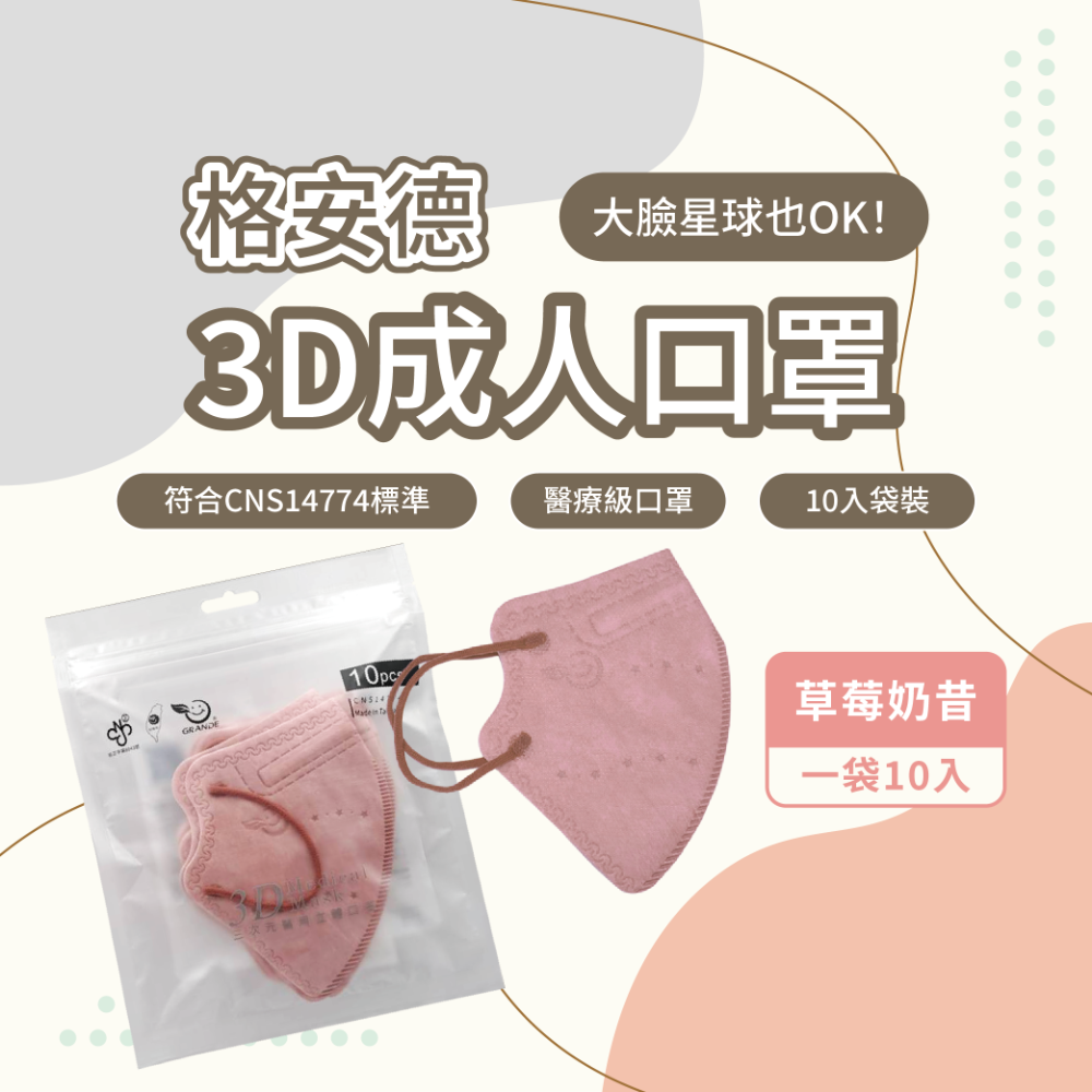 格安德 成人口罩 3D立體口罩 台灣製 醫療級-規格圖7