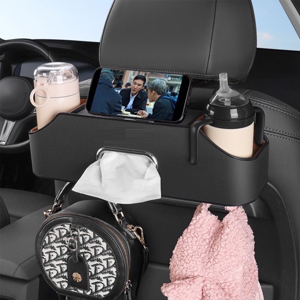 『開立發票』汽車椅背多功能收納盒 多功能儲物箱 車用收納盒後背置物盒 車用水杯架 汽車杯架 車用掛鉤-細節圖2