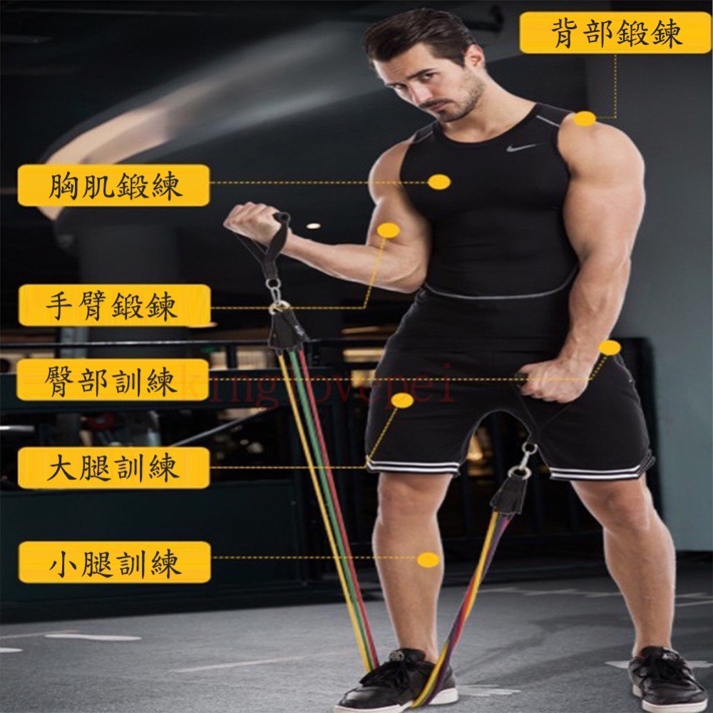 『開立發票』 11件套裝組 拉力繩 拉力帶 瑜珈 彈力繩 阻力帶 TRX 彼拉提斯帶 10~100磅-細節圖2