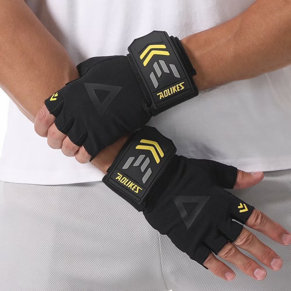 AOLIKES 綜合訓練手套 健身手套 加壓護腕 重訓防滑手套 壺鈴手套 半指騎行手套 機械手套 止滑 透氣給-細節圖2
