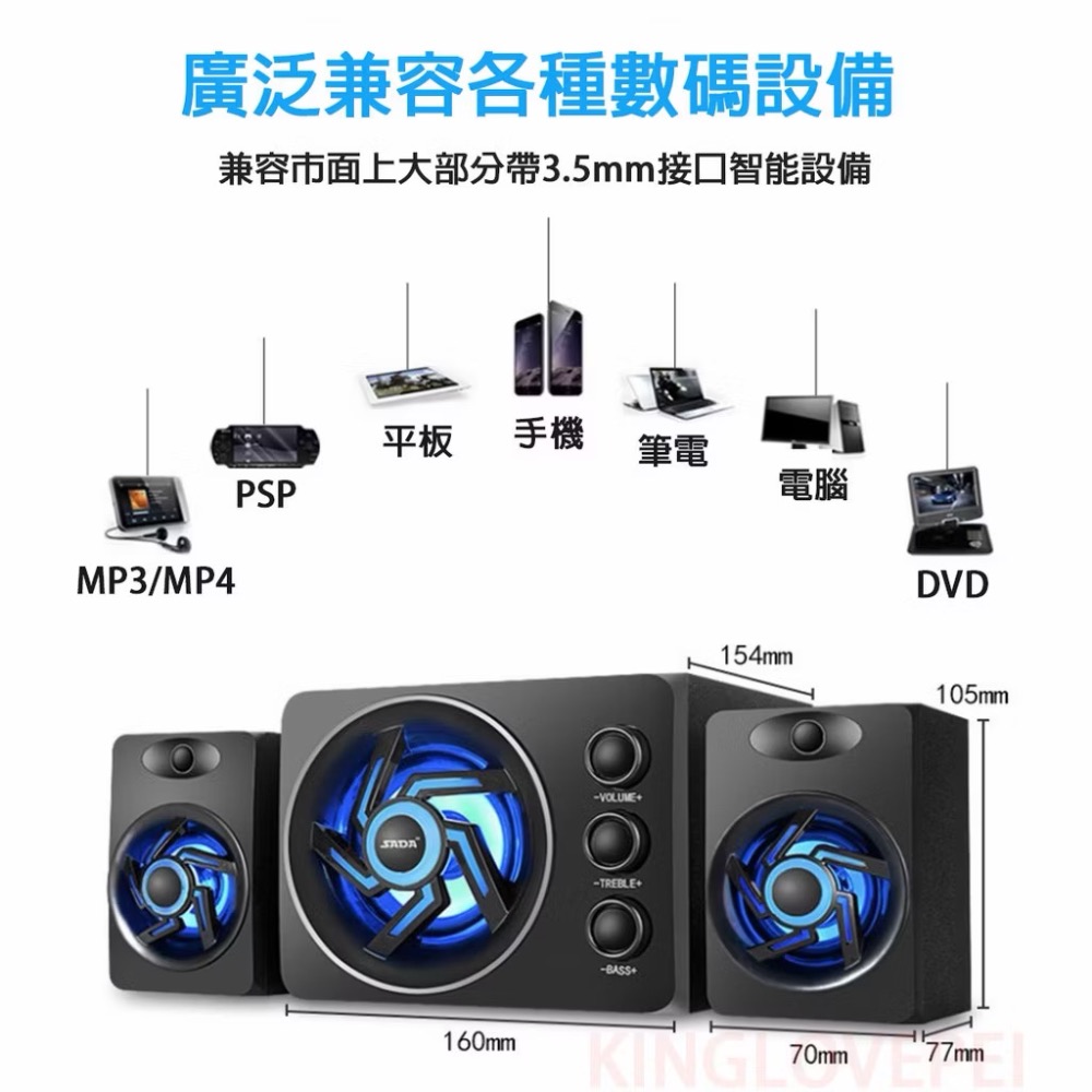 賽達D209 環繞3D 2.1聲道電腦喇叭 電腦音箱 重低音音箱 重低音喇叭 多媒體音箱 筆電音箱-細節圖6