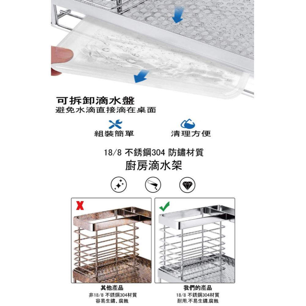 <威格森家居> 18/8 不銹鋼 304 耐用 抗銹 瀝水架 流理台瀝水架 水槽 置物架-細節圖9