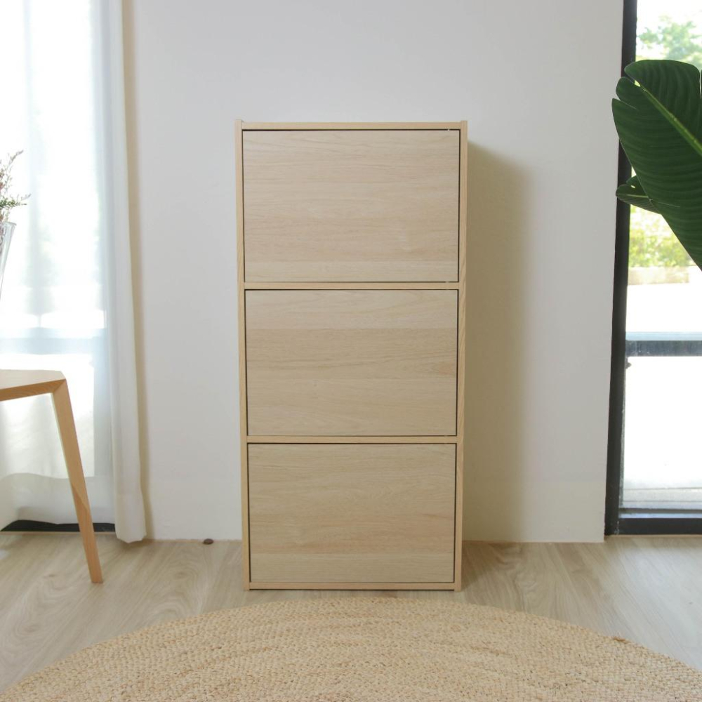 <威格森家居>MIT  組合櫃 三格附門櫃  木門櫃 層板櫃 玩具櫃 組合收納櫃 置物櫃 3格磁吸櫃(珍珠橡木色)-細節圖2