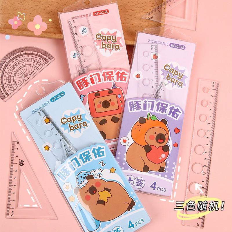 台灣現貨🇹🇼爆款卡皮巴拉學生套尺考試專用三角板量角器 直尺文具套裝-細節圖2