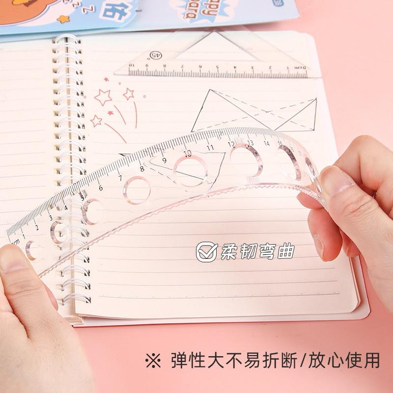 台灣現貨🇹🇼爆款卡皮巴拉學生套尺考試專用三角板量角器 直尺文具套裝-細節圖3