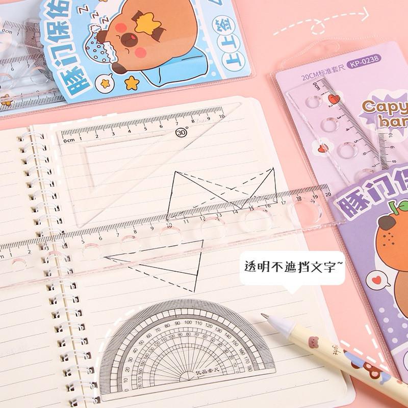 台灣現貨🇹🇼爆款卡皮巴拉學生套尺考試專用三角板量角器 直尺文具套裝-細節圖4