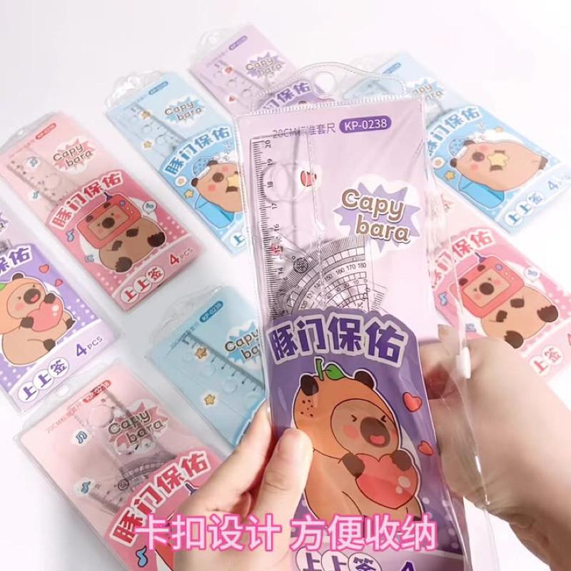 台灣現貨🇹🇼爆款卡皮巴拉學生套尺考試專用三角板量角器 直尺文具套裝-細節圖7