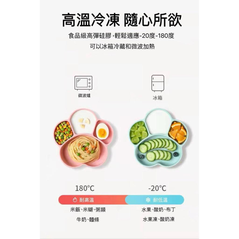 【台灣出貨】貓爪型寶寶餐盤可分格 獨家專利可拆卸吸管 矽膠材質 安全無毒 強力吸盤 穩固不打翻-細節圖3