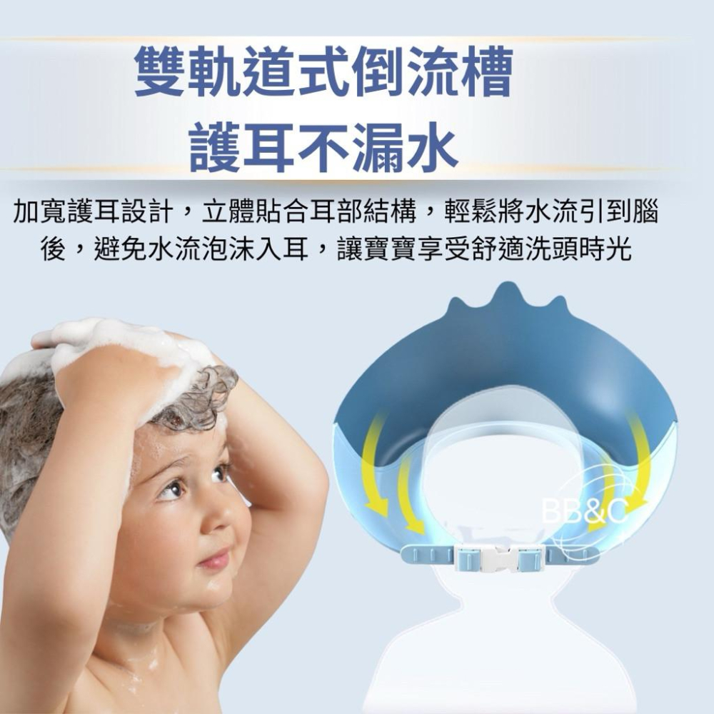 【台灣出貨】BB&C 兒童洗頭浴帽 嬰兒寶寶兒童適用 防水護耳洗髮理髮適用 立體加寬設計-細節圖5