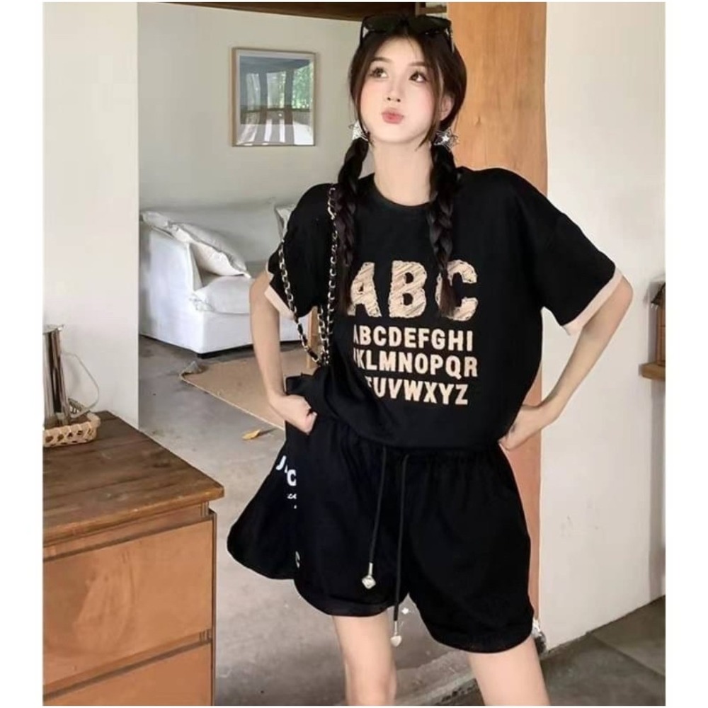 韓版英文字上衣+褲套裝-細節圖4