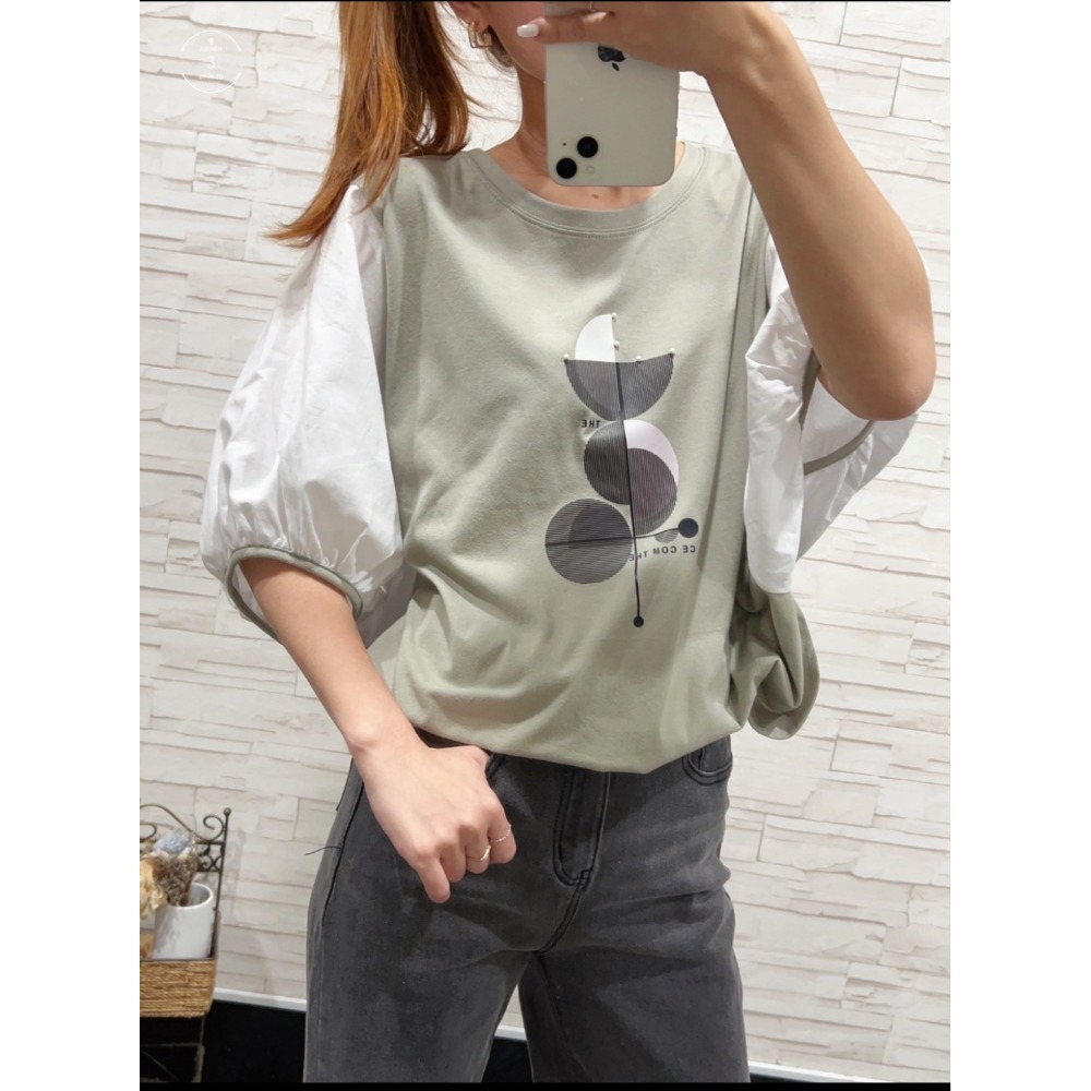 韓標 棉麻蝶袖上衣-細節圖3