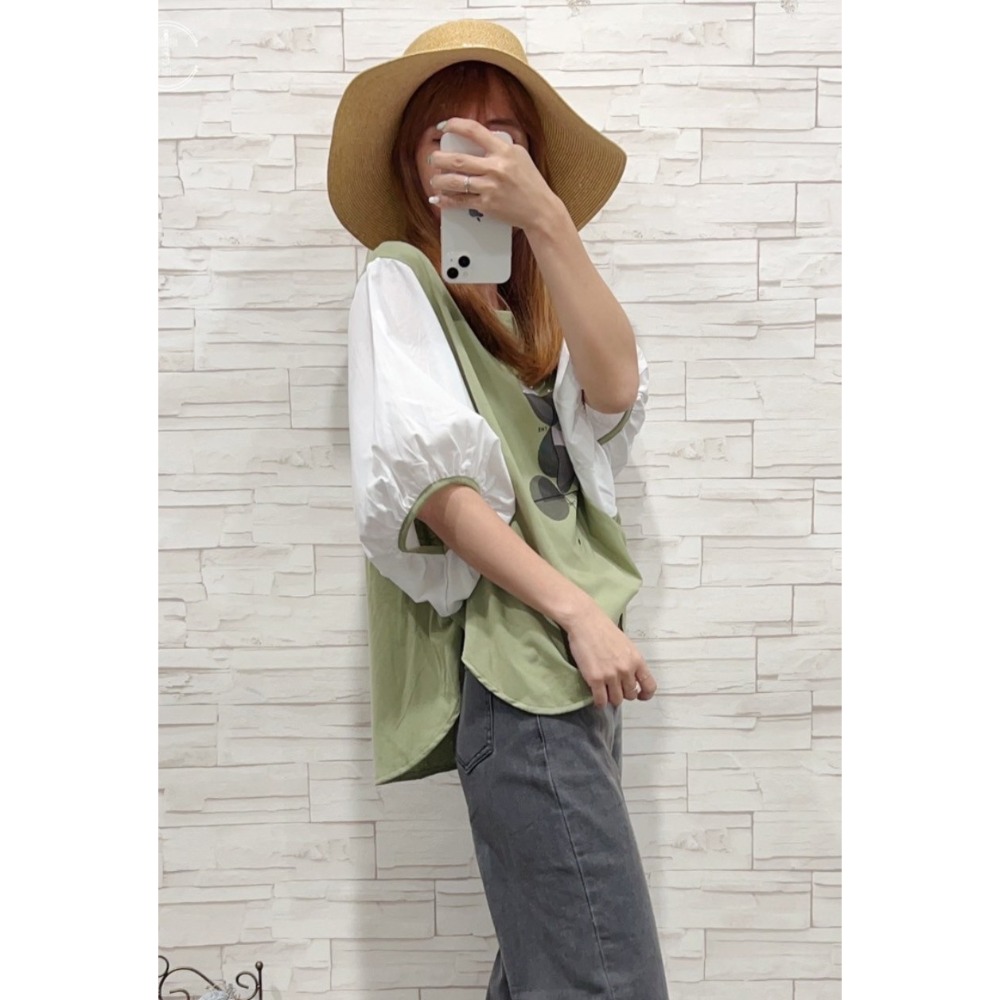 韓標 棉麻蝶袖上衣-細節圖4