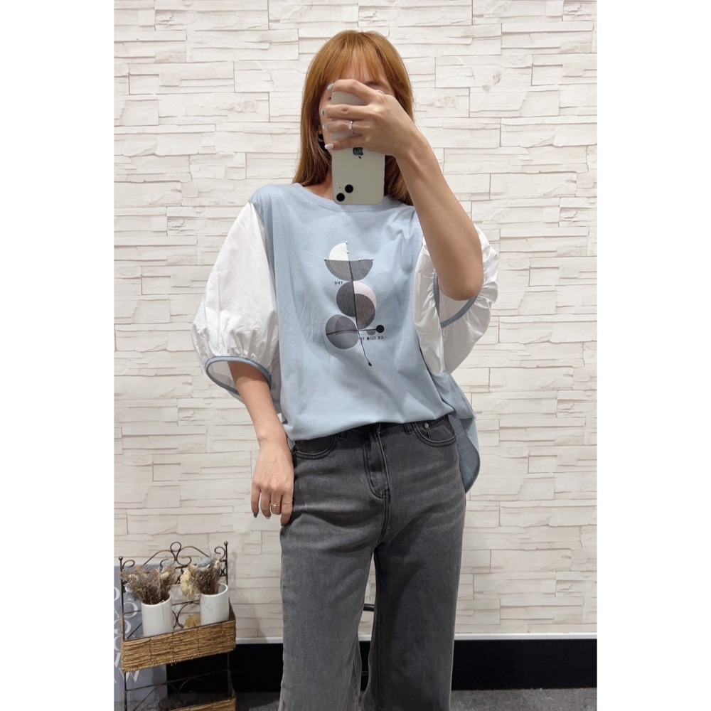 韓標 棉麻蝶袖上衣-細節圖5