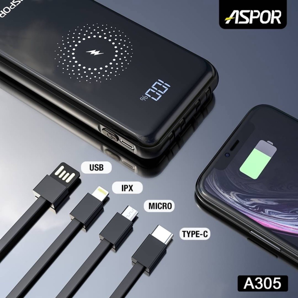 ASPOR13000mAh 行動電源 黑 - 數位顯示 自帶4線 快充PD+QC-細節圖4