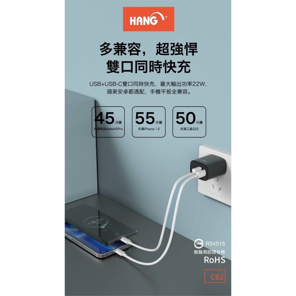 PD+QC超級快充-超大輸出-22W全兼容-附贈快充線-細節圖2