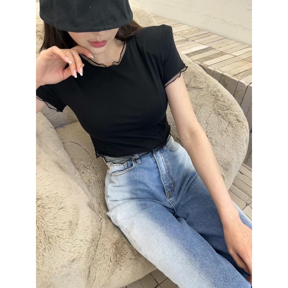 6月預購-韓國🇰🇷浪漫捲捲網紗上衣-細節圖5