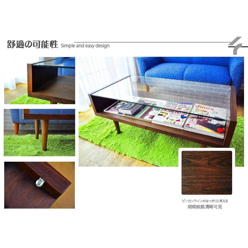 日式茶几桌/客廳桌/玻璃大茶几 實木椅腳/胡桃木色【80N2】日本熱賣 Tasteful 特斯屋-細節圖4