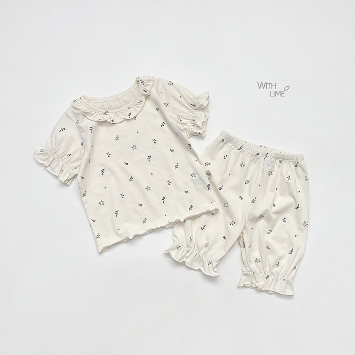 [Lime&Blue] 棉質碎花荷葉縮口套裝-細節圖2