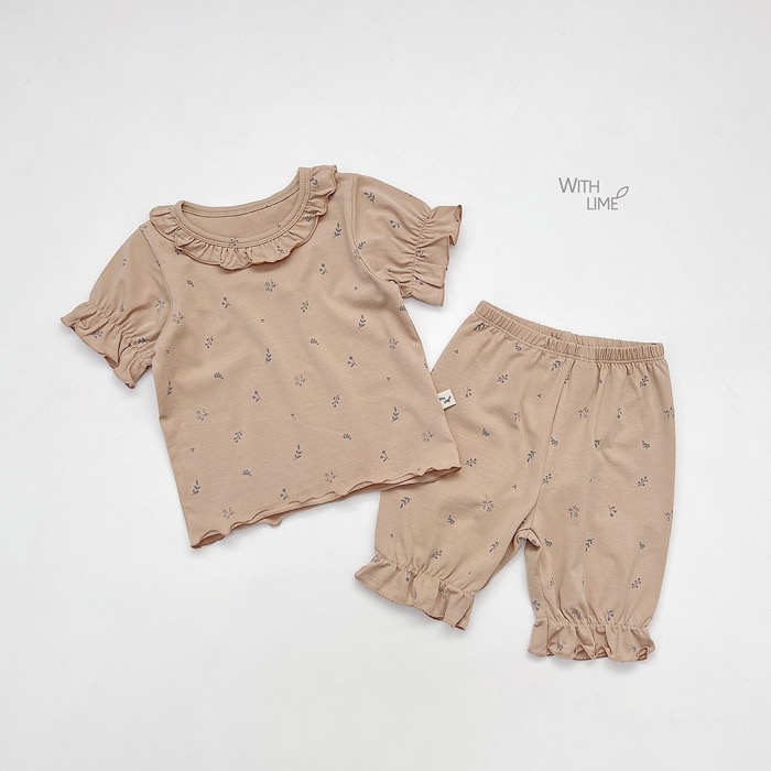 [Lime&Blue] 棉質碎花荷葉縮口套裝-細節圖4