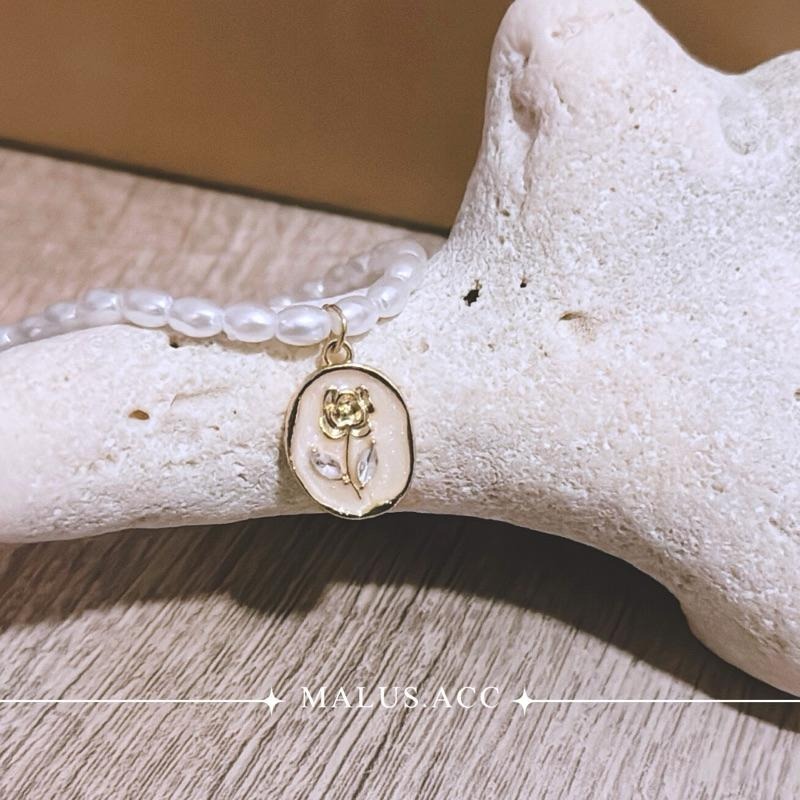 法式玫瑰珍珠項鍊 短項鍊 鎖骨鍊-細節圖2