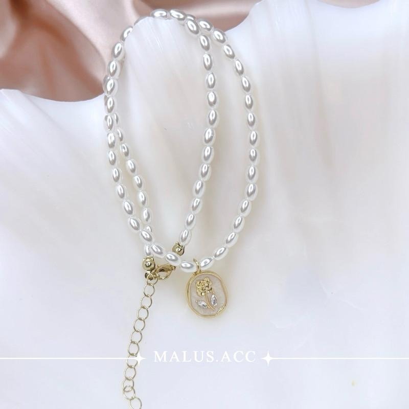 法式玫瑰珍珠項鍊 短項鍊 鎖骨鍊-細節圖3