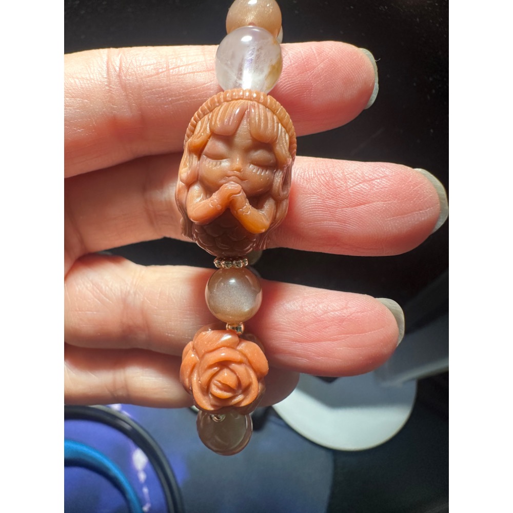 阿拉善+月光石+羽毛黃幽靈水晶設計款手鍊-細節圖4