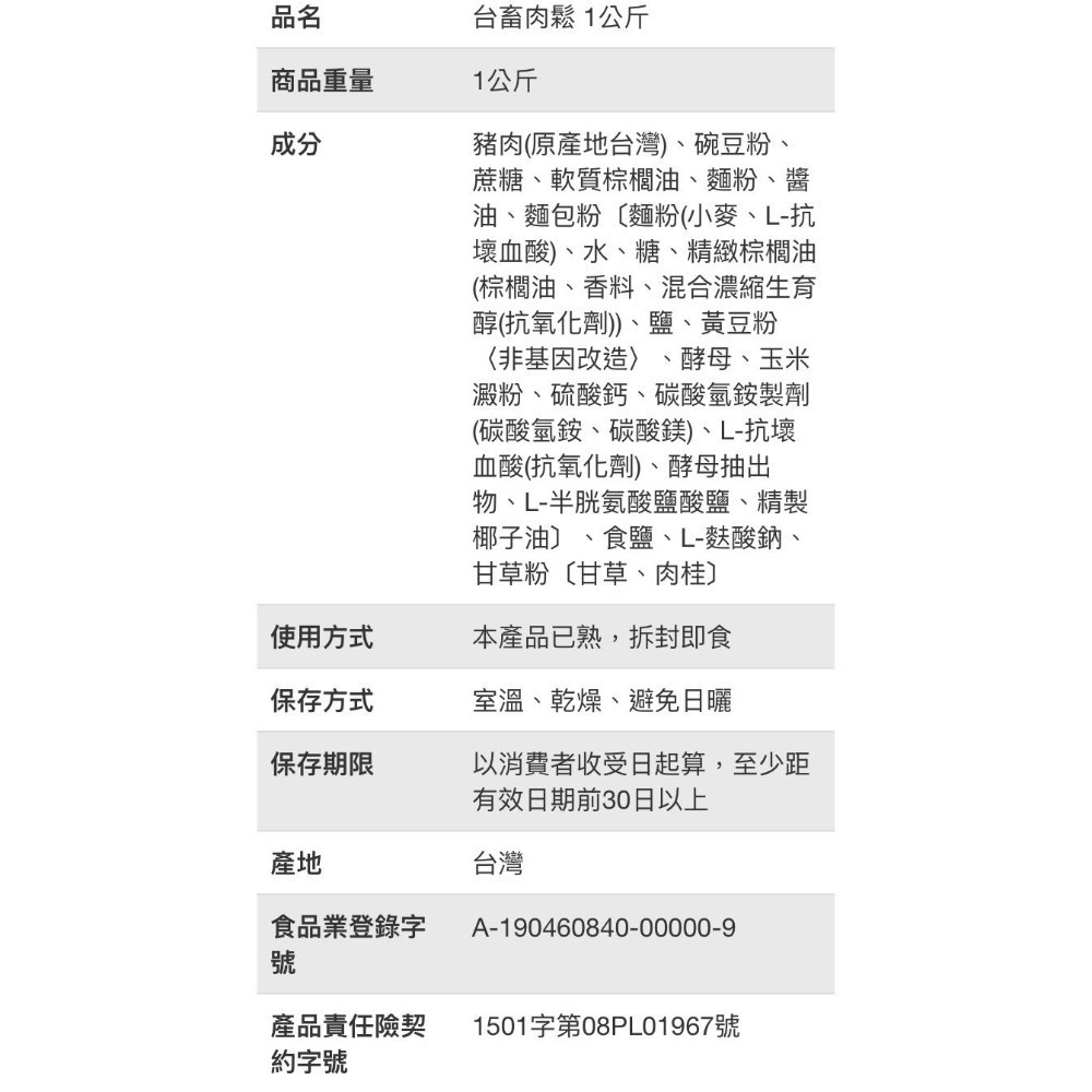 台畜肉鬆 每包1公斤-吉兒好市多COSTCO代購-細節圖6