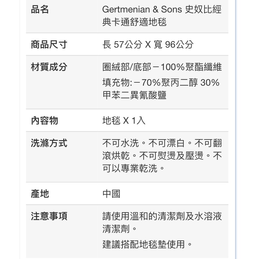Gertmenian&Sons 史奴比經典卡通舒適地毯 尺寸:57X96公分-吉兒好市多COSTCO代購-細節圖11