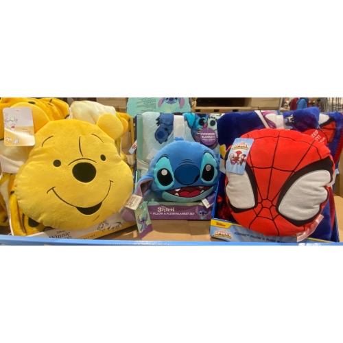 現貨特價！LICENCED經典卡通造型枕+蓋毯2件組 三款可選:小熊維尼、蜘蛛人、史迪奇-吉兒好市多COSTCO代購