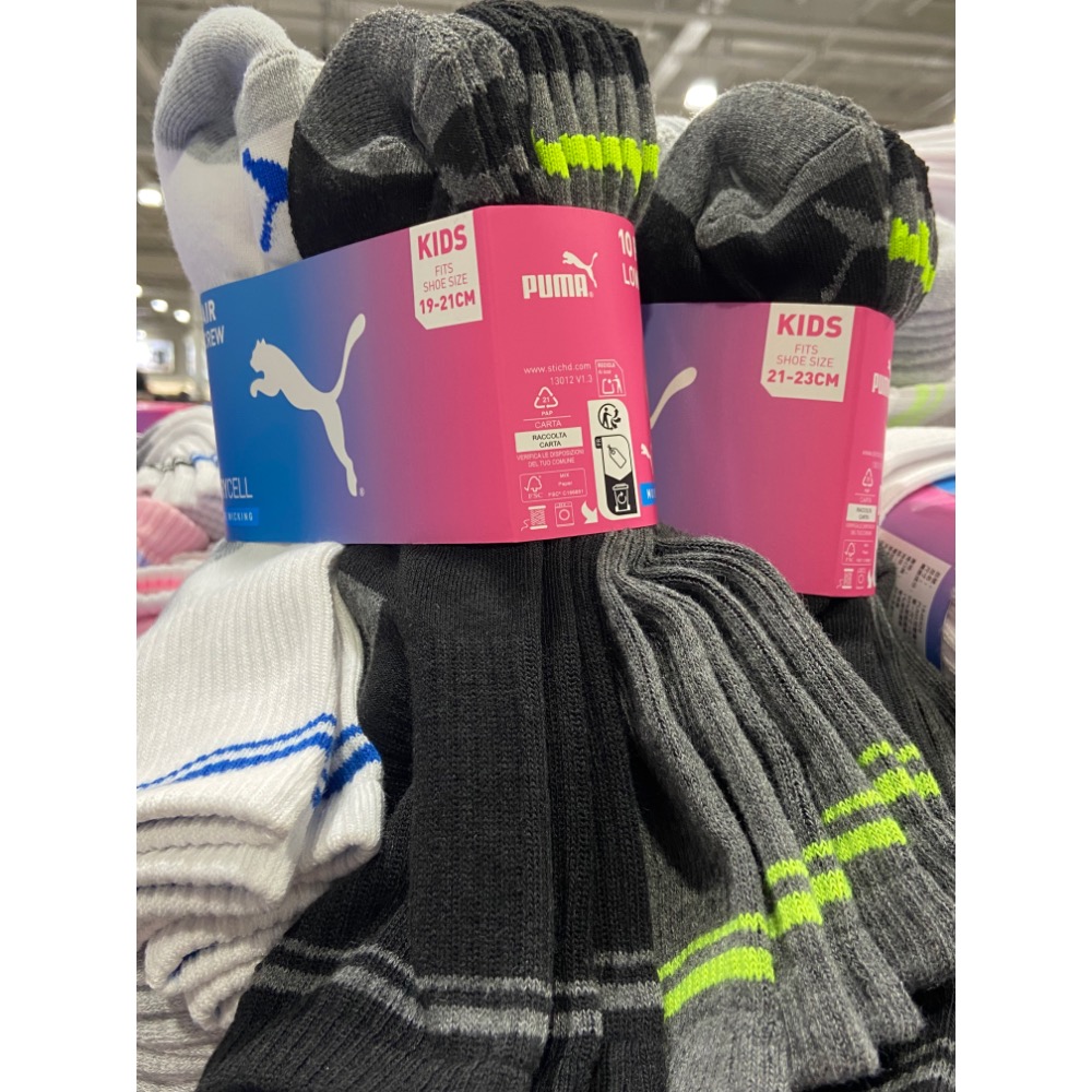 PUMA 兒童中筒襪10雙入 尺寸:19-21公分/21-23公分-吉兒好市多COSTCO代購-細節圖2