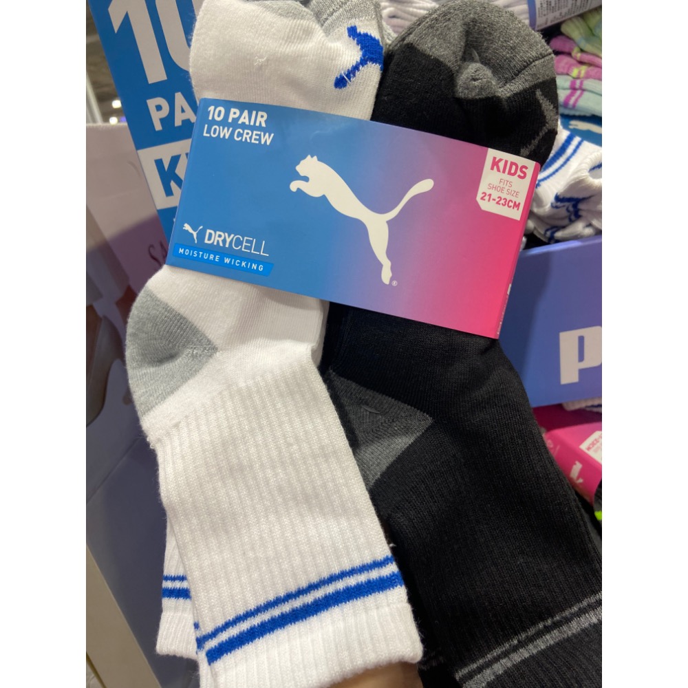 PUMA 兒童中筒襪10雙入 尺寸:19-21公分/21-23公分-吉兒好市多COSTCO代購-細節圖3