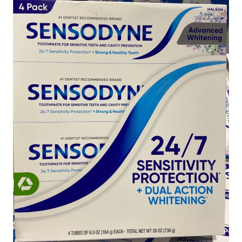 限時特價！SENSIDYNE 舒酸定進階亮白抗敏牙膏 184公克X4入-吉兒好市多COSTCO代購