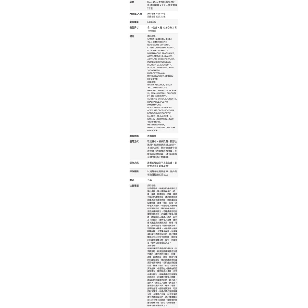 🎉現貨特價！BIORE ZERO蜜妮涼感爽身粉濕巾4入組(柔和皂香&涼感皂香20片各2包)-吉兒好市多COSTCO代-細節圖5