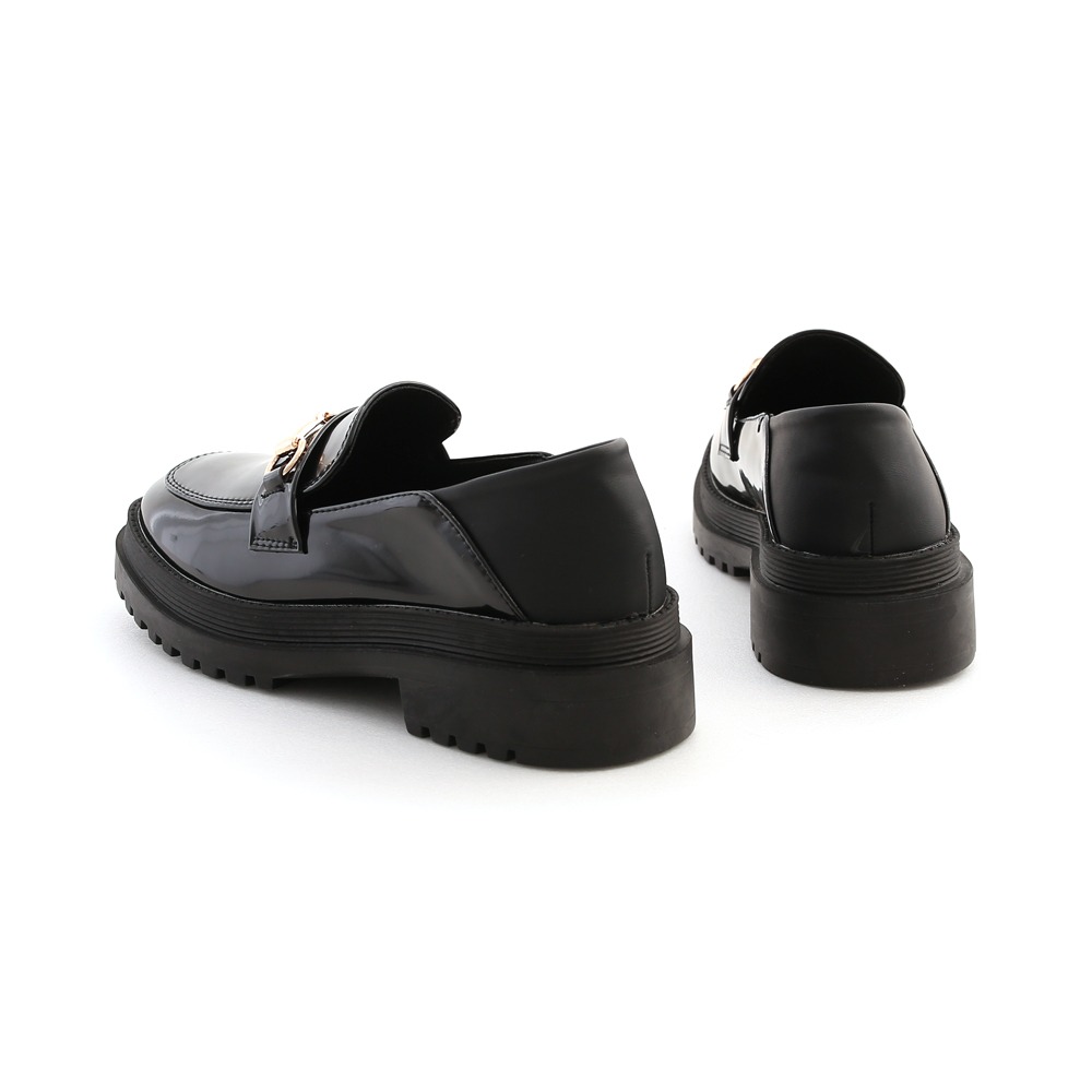 D+AF 搶眼時髦．馬銜釦漆皮鬆糕樂福鞋 黑 37-細節圖5