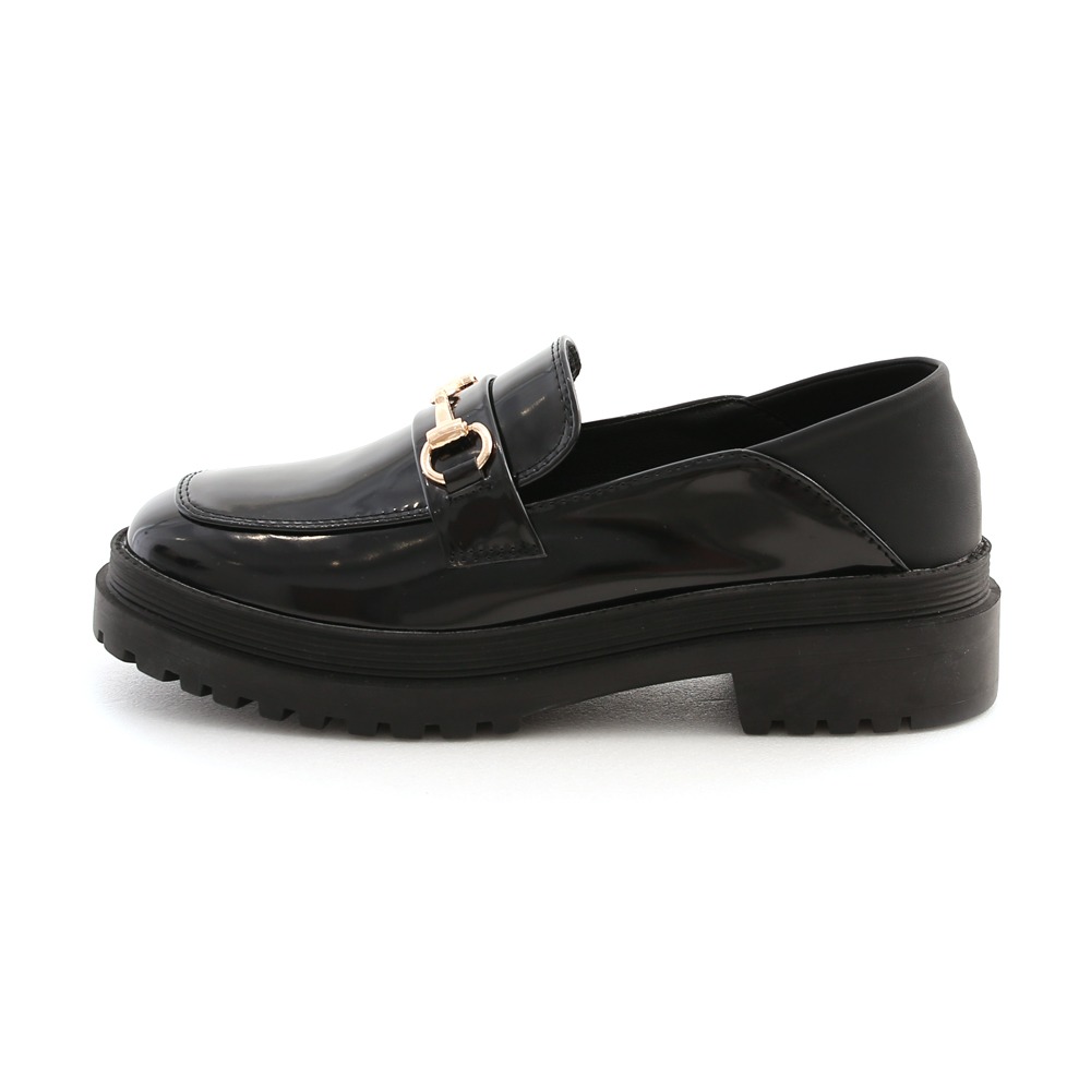 D+AF 搶眼時髦．馬銜釦漆皮鬆糕樂福鞋 黑 37-細節圖6