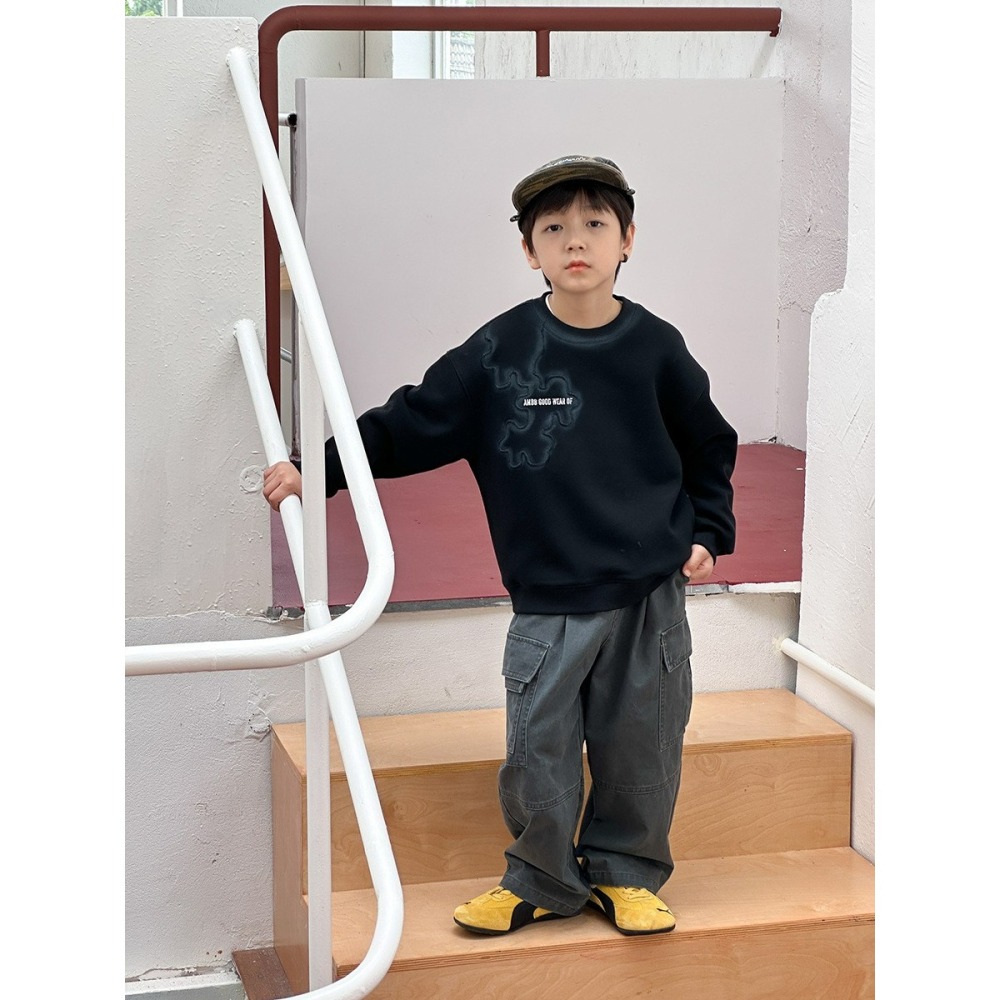 Ambb.kids 秋冬兒童噴色字母加厚衛衣上衣-細節圖2