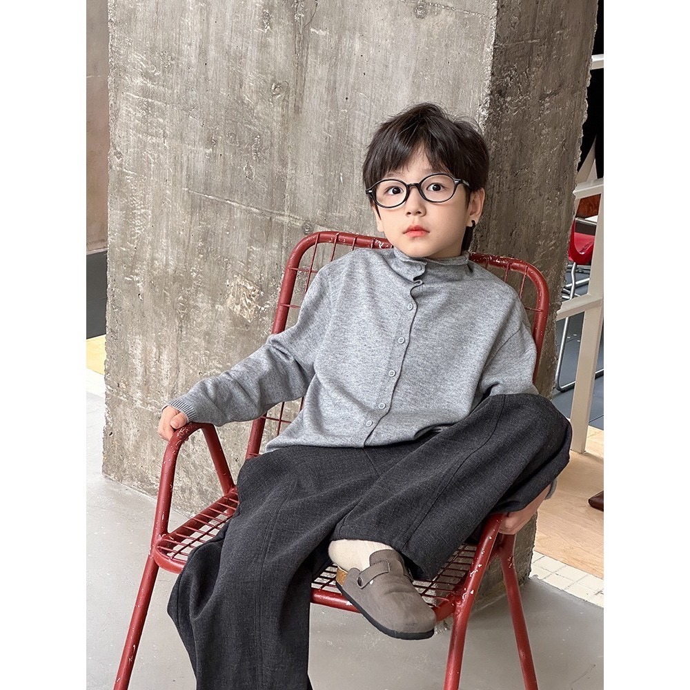 Ambb.kids 秋冬兒童水洗棉拼接彎刀休閒褲-細節圖2