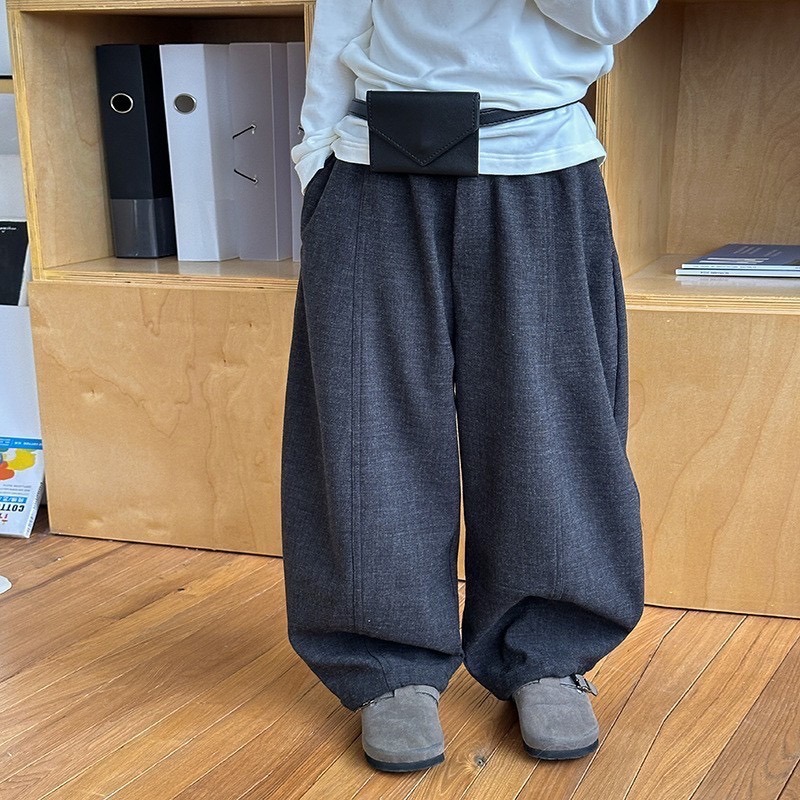 Ambb.kids 秋冬兒童水洗棉拼接彎刀休閒褲-細節圖4