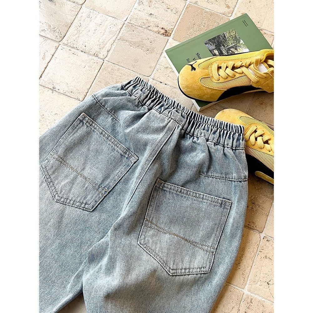 Ambb.kids 秋冬兒童砂洗棉做舊牛仔彎刀褲-細節圖6