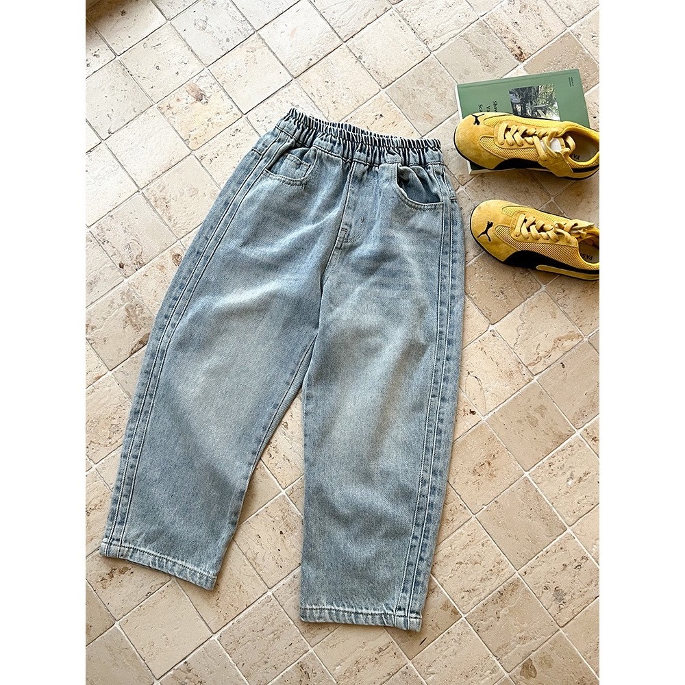 Ambb.kids 秋冬兒童砂洗棉做舊牛仔彎刀褲-規格圖6