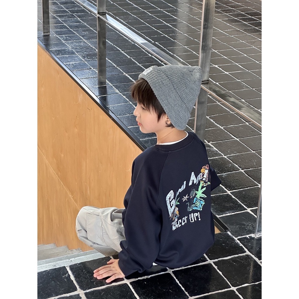 Ambb.kids 秋冬兒童塗鴉字母塗鴉寬鬆衛衣-細節圖3